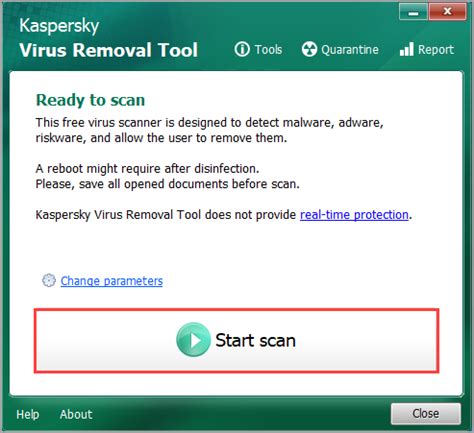 How to run a scan with Kaspersky Virus Removal Tool 2020.